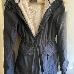 Black Aeropostale Parka with Hood and Fleece Lining